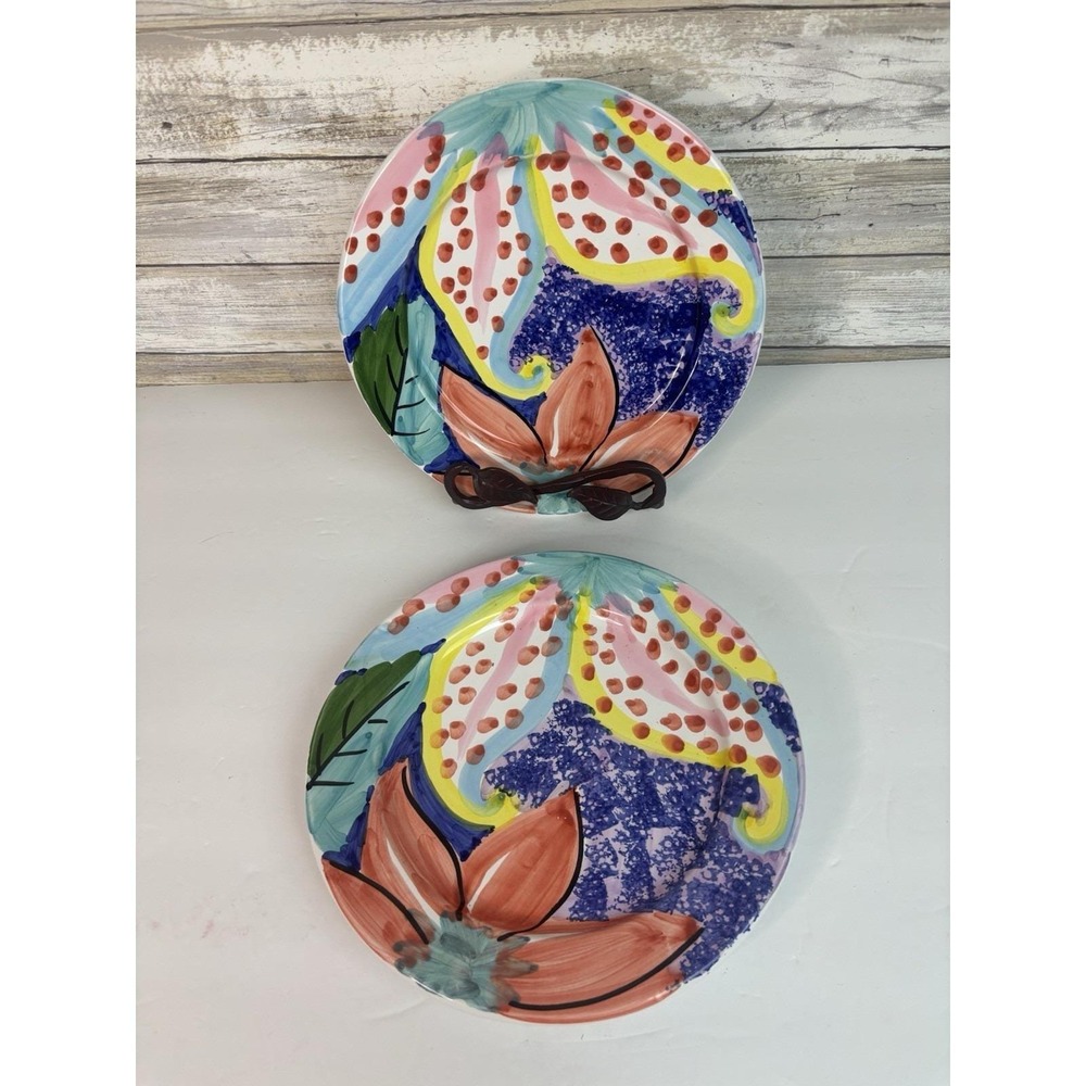 2 Vintage 1990's, Ciao Italya by Bellini Hand Painted Ceramic Salad Plates